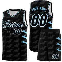 Black Light Blue Bat Pattern Halloween Basketball Jersey