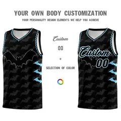 Black Light Blue Bat Pattern Halloween Basketball Jersey 3