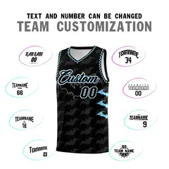 Black Light Blue Bat Pattern Halloween Basketball Jersey 4