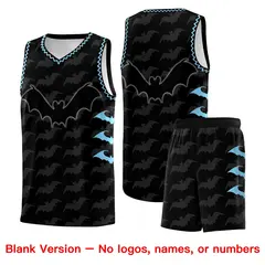 Black Light Blue Bat Pattern Halloween Basketball Jersey 7