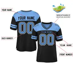 Black Light Blue Color Block Authentic Football Jersey 2