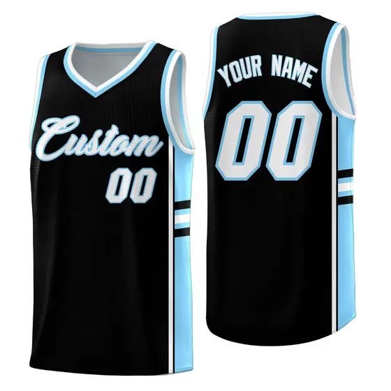 Black Light Blue Color Block Basketball Jersey