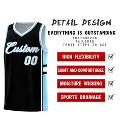 Black Light Blue Color Block Basketball Jersey 2