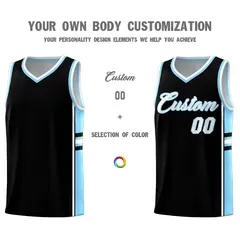 Black Light Blue Color Block Basketball Jersey 3