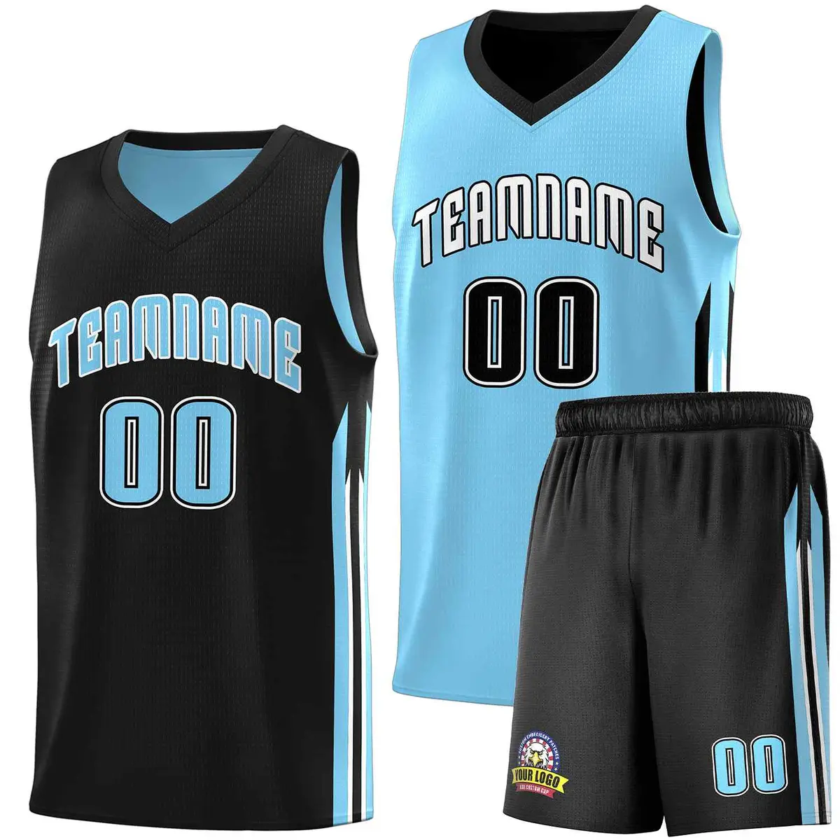 Black Light Blue Double Side Sets Men Basketball Jersey