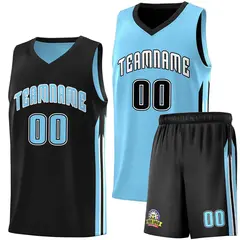 Black Light Blue Double Side Sets Men Basketball Jersey