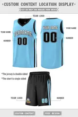 Black Light Blue Double Side Sets Men Basketball Jersey 2