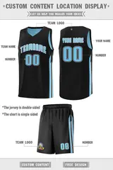 Black Light Blue Double Side Sets Men Basketball Jersey 4