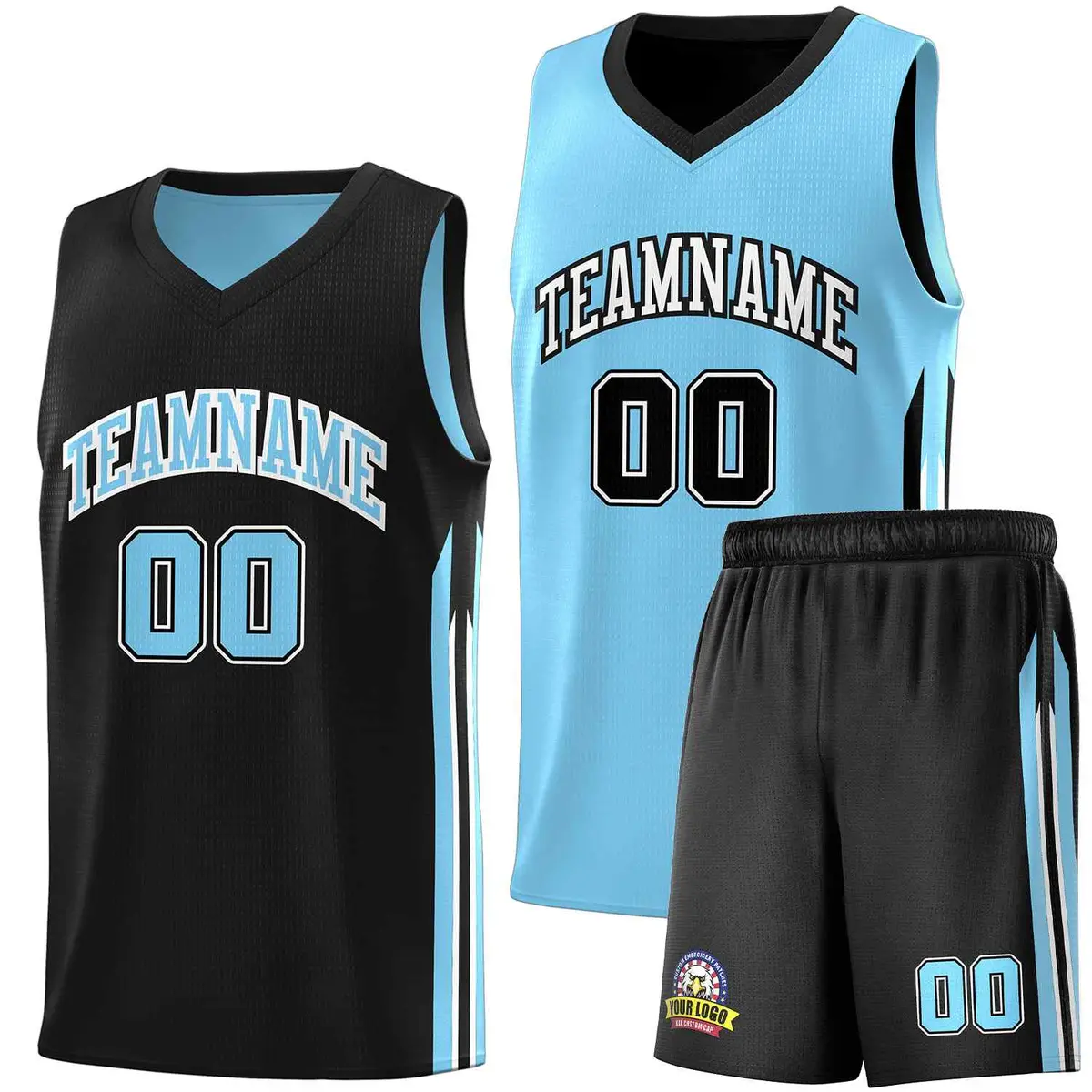 Black Light Blue Double Side Sets Men Basketball Jersey