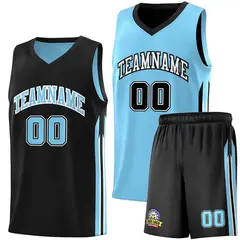 Black Light Blue Double Side Sets Men Basketball Jersey