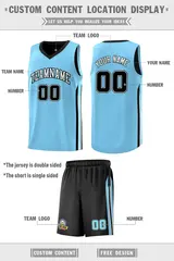 Black Light Blue Double Side Sets Men Basketball Jersey 2