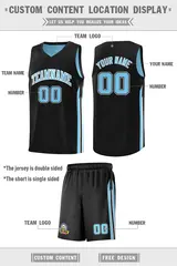 Black Light Blue Double Side Sets Men Basketball Jersey 4