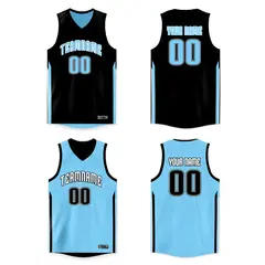 Black Light Blue Double Side Tops Team Basketball Jersey