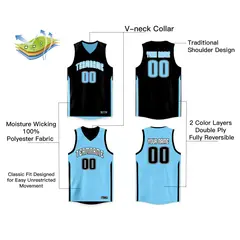 Black Light Blue Double Side Tops Team Basketball Jersey 2