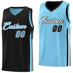 Black Light Blue Double Side Tops Training Basketball Jersey