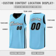 Black Light Blue Double Side Tops Training Basketball Jersey 4