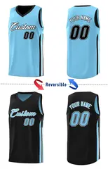 Black Light Blue Double Side Tops Training Basketball Jersey 5