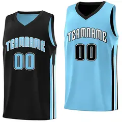 Black Light Blue Double Side Tops Training Basketball Jersey