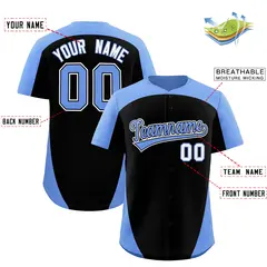 Black Light Blue Edge Color Block Baseball Jersey 2