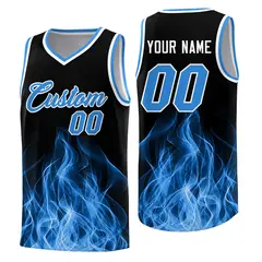 Black Light Blue Flame Graffiti Drapable Basketball Jersey 1