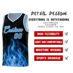 Black Light Blue Flame Graffiti Drapable Basketball Jersey 2