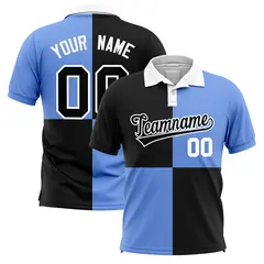 Black Light Blue Four Squares Performance Polo Shirt 1