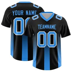 Black Light Blue Gradient Vertical Stripe Football Jersey 1