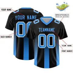Black Light Blue Gradient Vertical Stripe Football Jersey 2