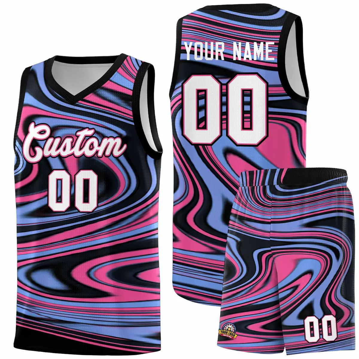 Black Light Blue Graffiti Fluids Basketball Jersey Sets