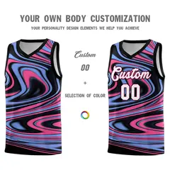 Black Light Blue Graffiti Fluids Basketball Jersey Sets 3