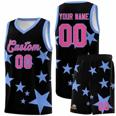 Black Light Blue Graffiti Star Pattern Basketball Jersey