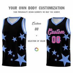 Black Light Blue Graffiti Star Pattern Basketball Jersey 3