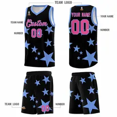 Black Light Blue Graffiti Star Pattern Basketball Jersey 5