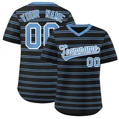 Black Light Blue Horizontal Stripe Pullover Baseball Jersey