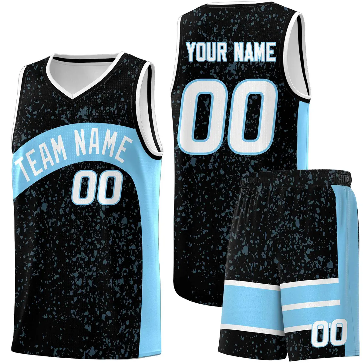 Black Light Blue Irregular Dot Graffiti Basketball Jersey