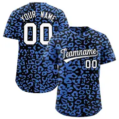 Black Light Blue Leopard Print Baseball Jersey