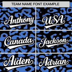 Black Light Blue Leopard Print Baseball Jersey 3