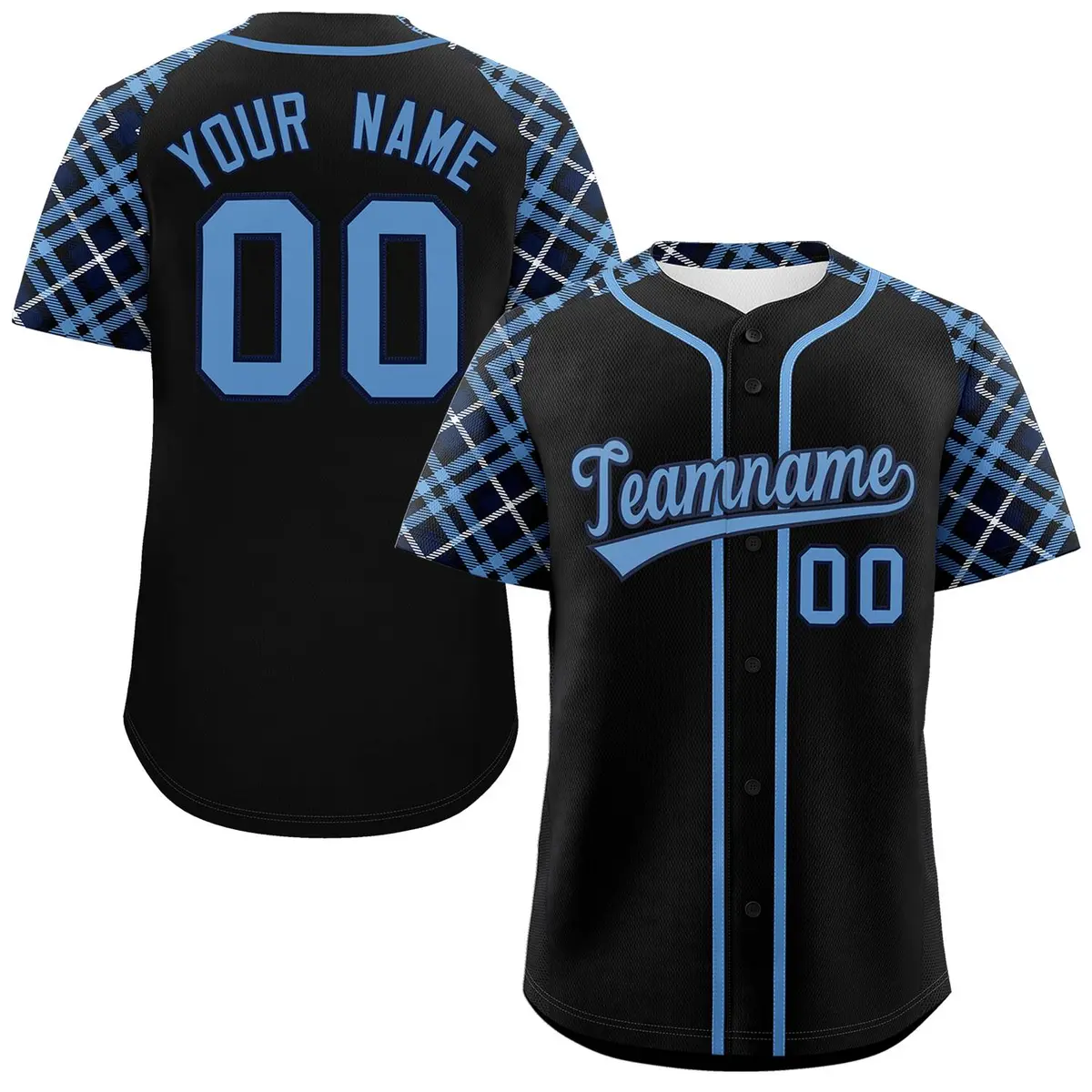 Black Light Blue Navy Raglan Baseball Jersey