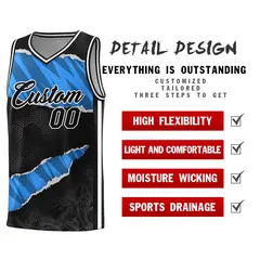 Black Light Blue-Navy Tear Graffiti Basketball Jersey 2