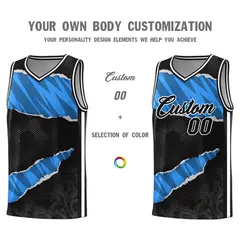 Black Light Blue-Navy Tear Graffiti Basketball Jersey 3