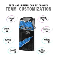 Black Light Blue-Navy Tear Graffiti Basketball Jersey 4