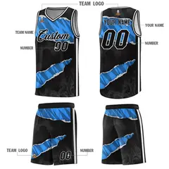 Black Light Blue-Navy Tear Graffiti Basketball Jersey 5