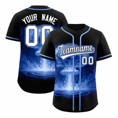 Black Light Blue Nuclear Blast Graffiti Full Button Baseball Jersey