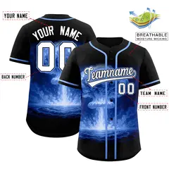 Black Light Blue Nuclear Blast Graffiti Full Button Baseball Jersey 2