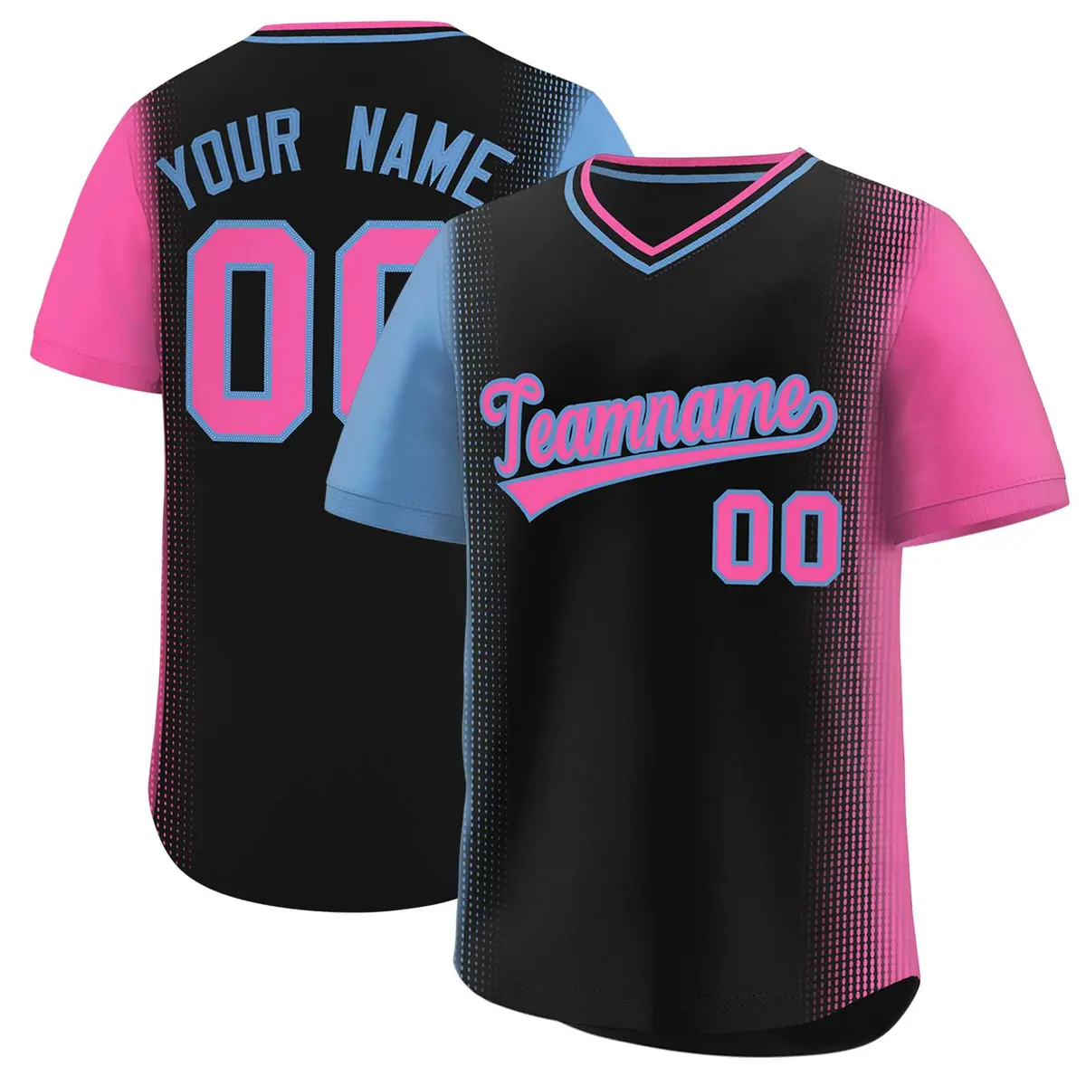Black Light Blue-Pink Raglan Pullover Baseball Jersey