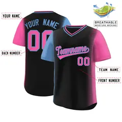 Black Light Blue-Pink Raglan Pullover Baseball Jersey 2