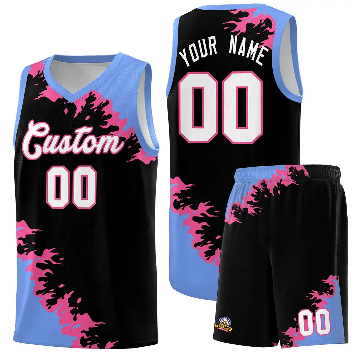 Black Light Blue-Pink Sparkle Print Pattern Basketball Kits