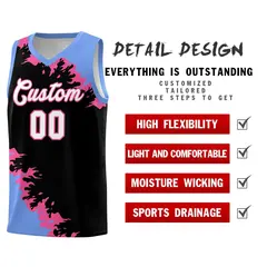 Black Light Blue-Pink Sparkle Print Pattern Basketball Kits 2