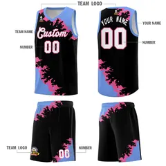 Black Light Blue-Pink Sparkle Print Pattern Basketball Kits 5