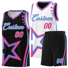 Black Light Blue Pink Star Series Reversible Basketball Jersey